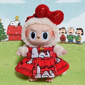 Snoopy Woodstock Handmade Outfit Dress and Metallic Bow for Labubu